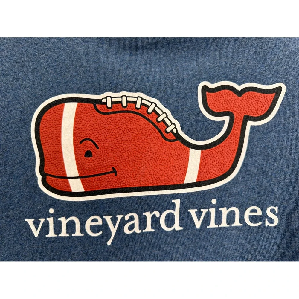 Vineyard‎ Vines Boys Blue Football Whale Long Sleeve Pocket T-Shirt Size L 16